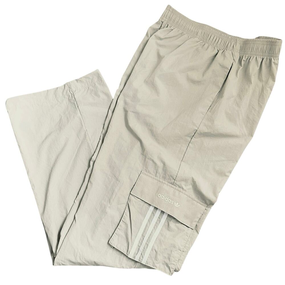 Adidas Women’s Cargo Track Pants Tan 3-Stripe Utility Parachute Pants Large - Picture 2 of 13